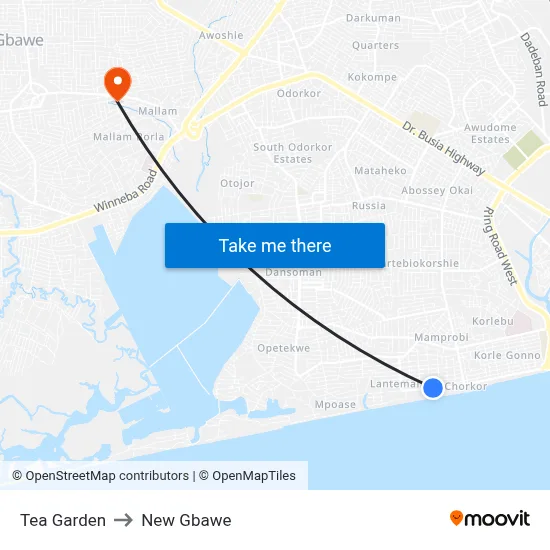 Tea Garden to New Gbawe map