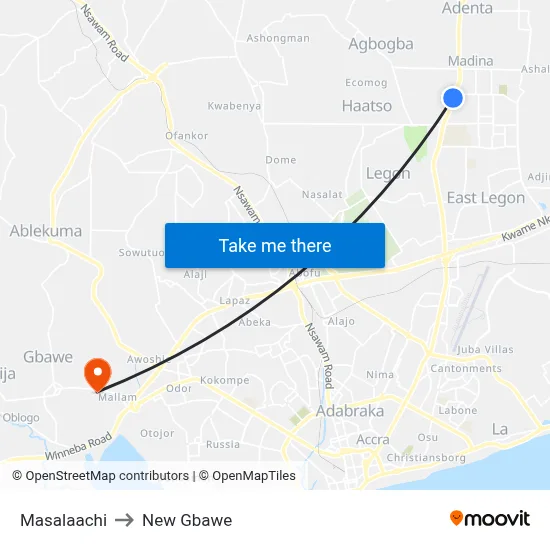 Masalaachi to New Gbawe map