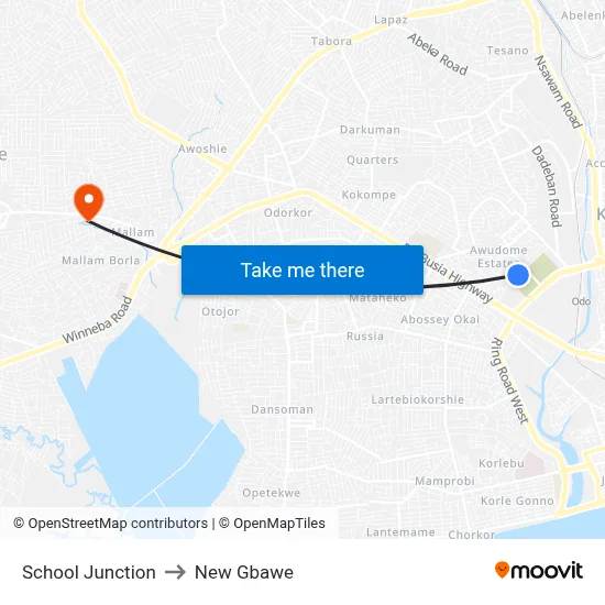 School Junction to New Gbawe map