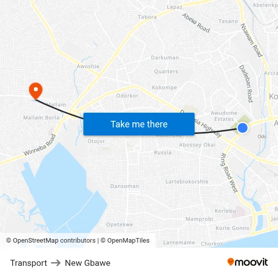 Transport to New Gbawe map
