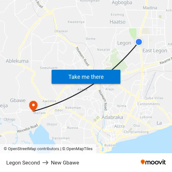 Legon Second to New Gbawe map