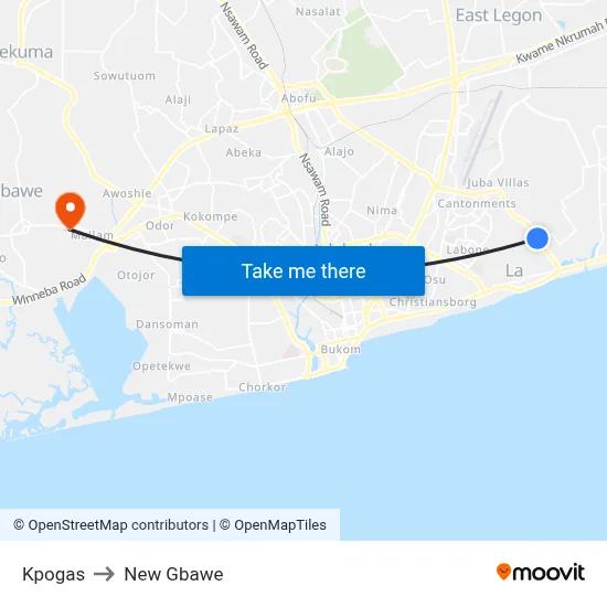 Kpogas to New Gbawe map