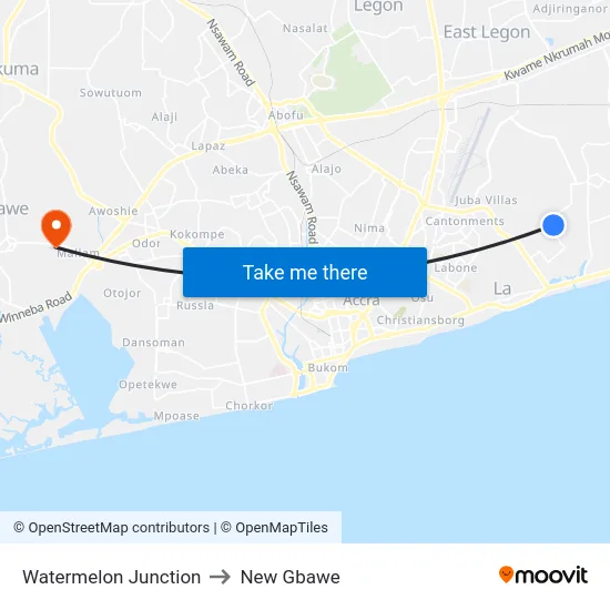 Watermelon Junction to New Gbawe map