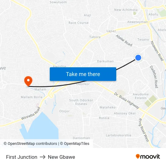 First Junction to New Gbawe map