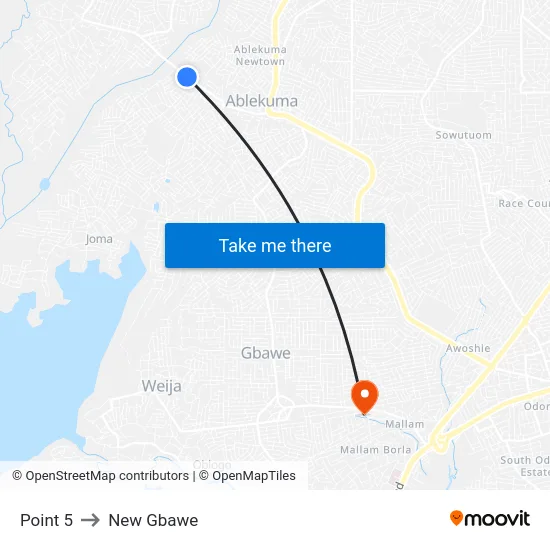 Point 5 to New Gbawe map