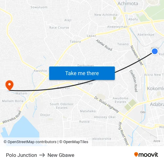 Polo Junction to New Gbawe map