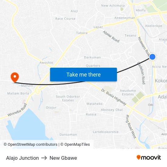 Alajo Junction to New Gbawe map