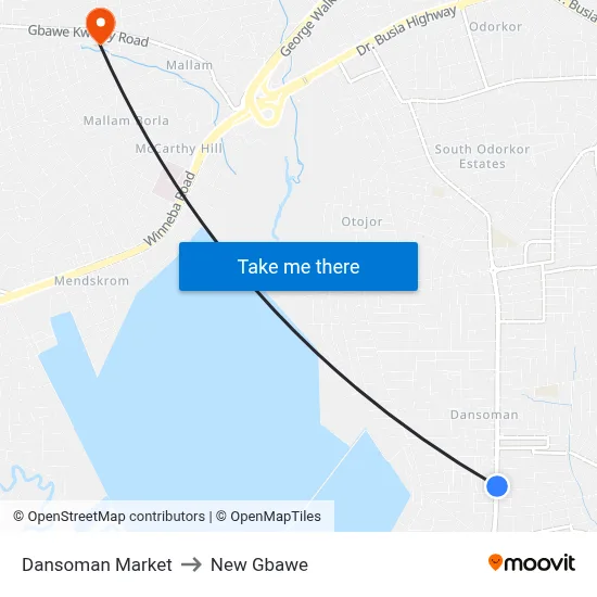 Dansoman Market to New Gbawe map