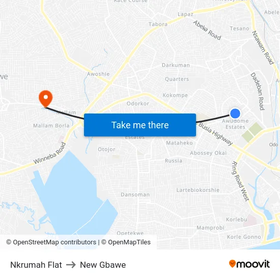 Nkrumah Flat to New Gbawe map