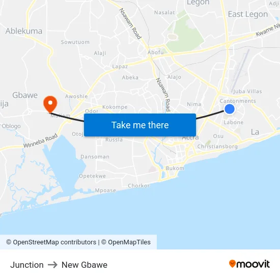 Junction to New Gbawe map