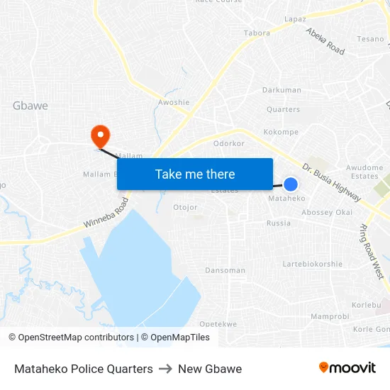 Mataheko Police Quarters to New Gbawe map