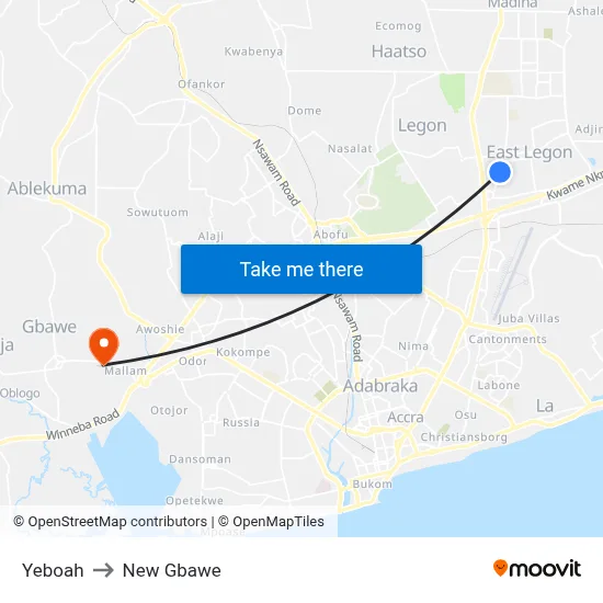 Yeboah to New Gbawe map
