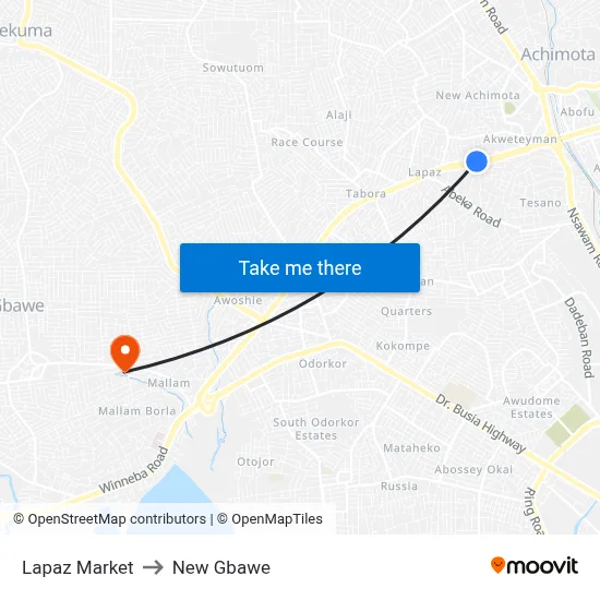 Lapaz Market to New Gbawe map