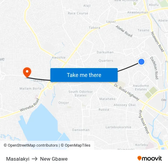 Masalakyi to New Gbawe map