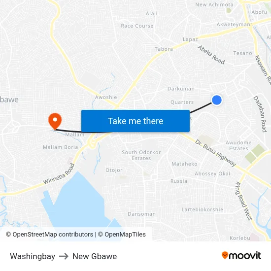 Washingbay to New Gbawe map