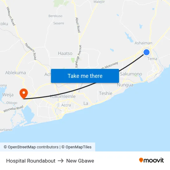 Hospital Roundabout to New Gbawe map