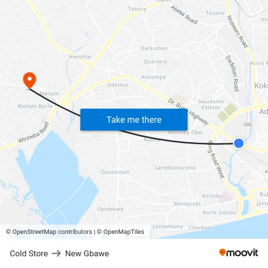 Cold Store to New Gbawe map
