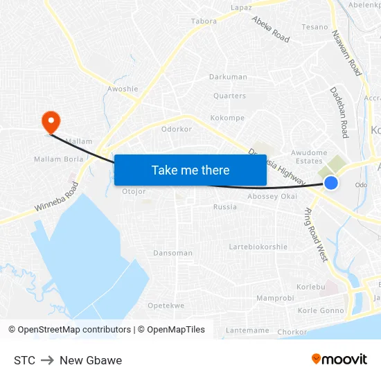 STC to New Gbawe map