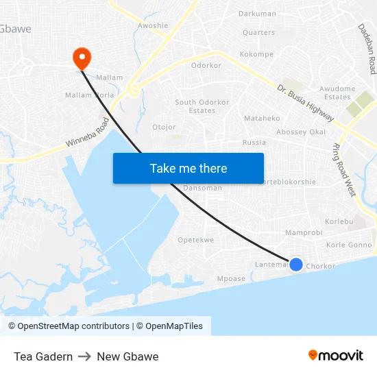 Tea Gadern to New Gbawe map