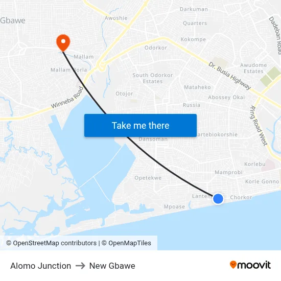 Alomo Junction to New Gbawe map