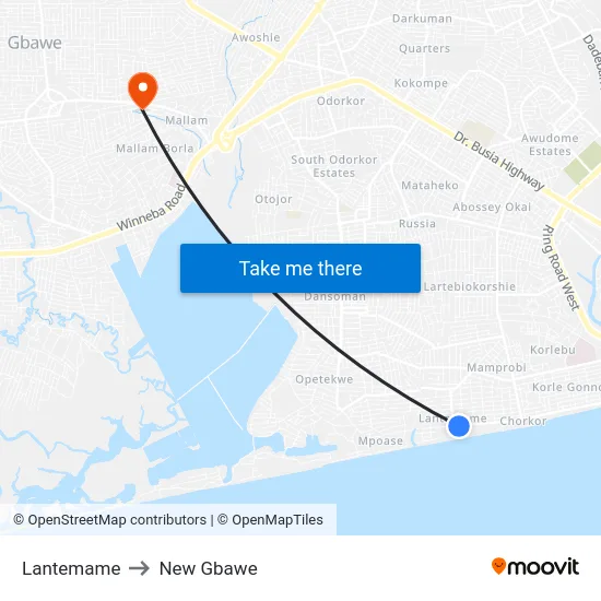 Lantemame to New Gbawe map