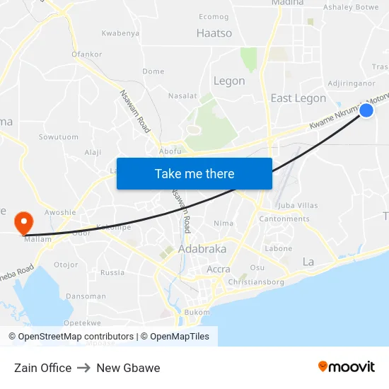 Zain Office to New Gbawe map
