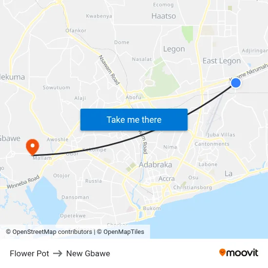 Flower Pot to New Gbawe map