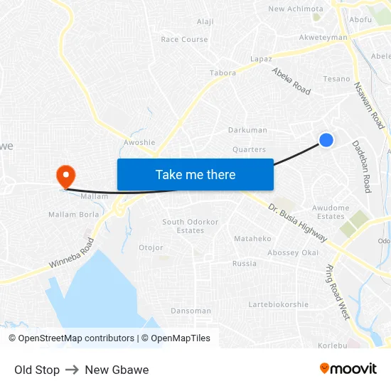 Old Stop to New Gbawe map