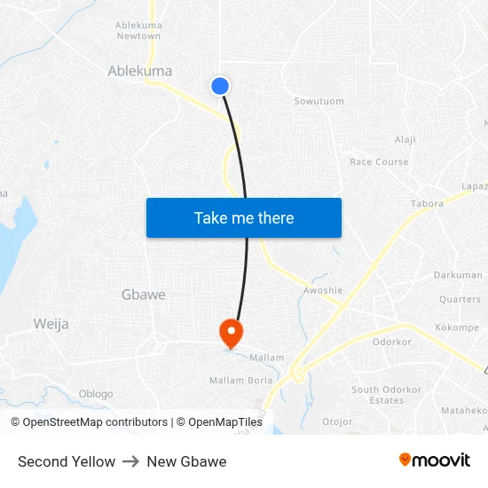 Second Yellow to New Gbawe map