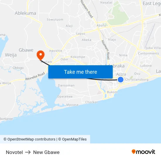 Novotel to New Gbawe map