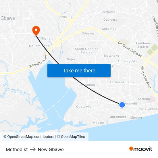 Methodist to New Gbawe map