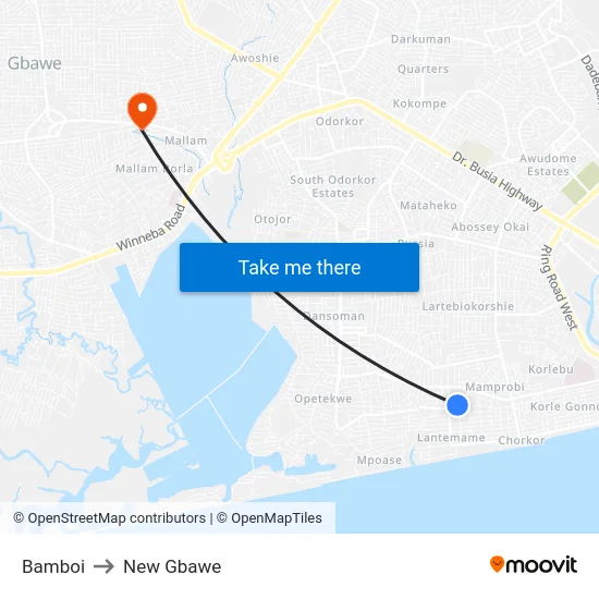 Bamboi to New Gbawe map