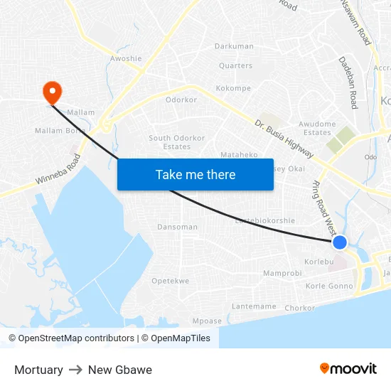 Mortuary to New Gbawe map