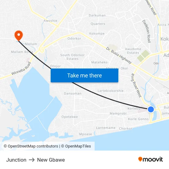 Junction to New Gbawe map