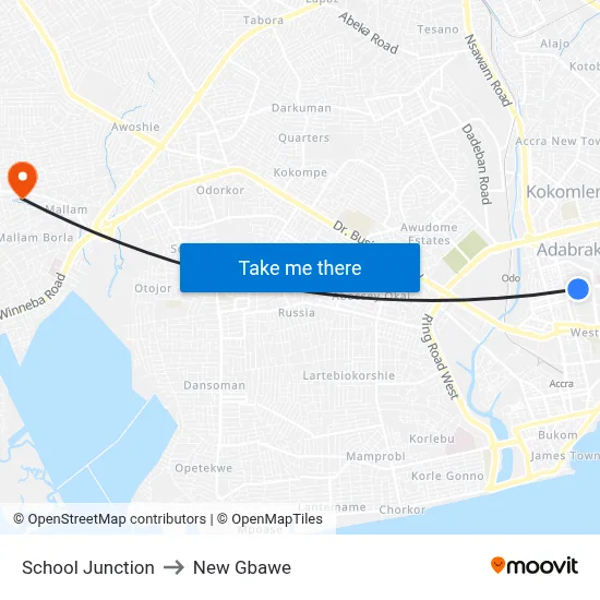 School Junction to New Gbawe map