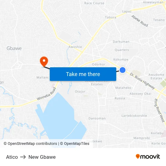 Atico to New Gbawe map