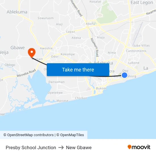 Presby School Junction to New Gbawe map
