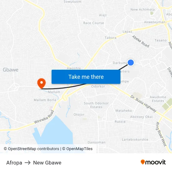 Afropa to New Gbawe map
