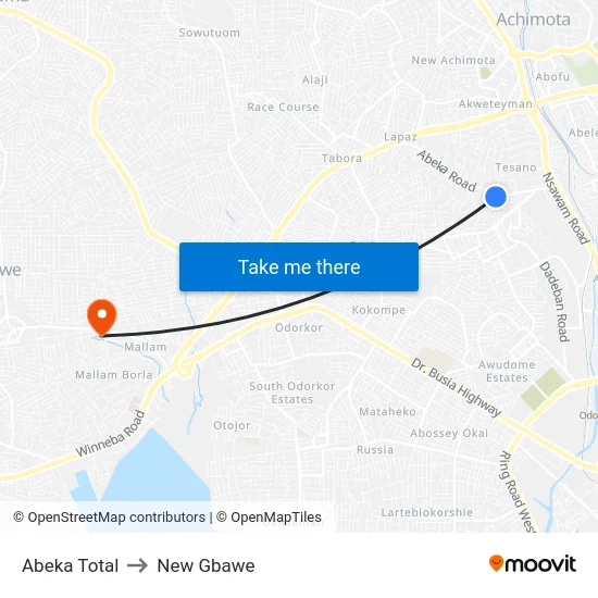 Abeka Total to New Gbawe map