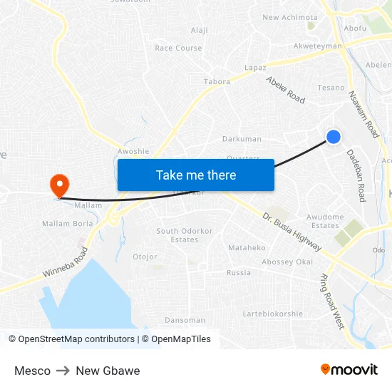 Mesco to New Gbawe map