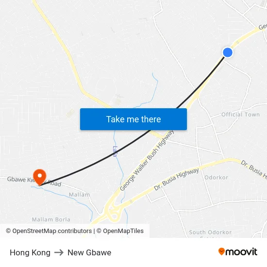 Hong Kong to New Gbawe map