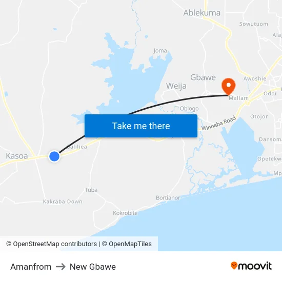 Amanfrom to New Gbawe map