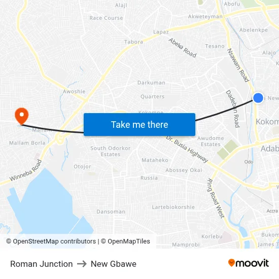 Roman Junction to New Gbawe map
