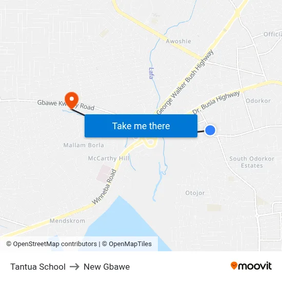 Tantua School to New Gbawe map