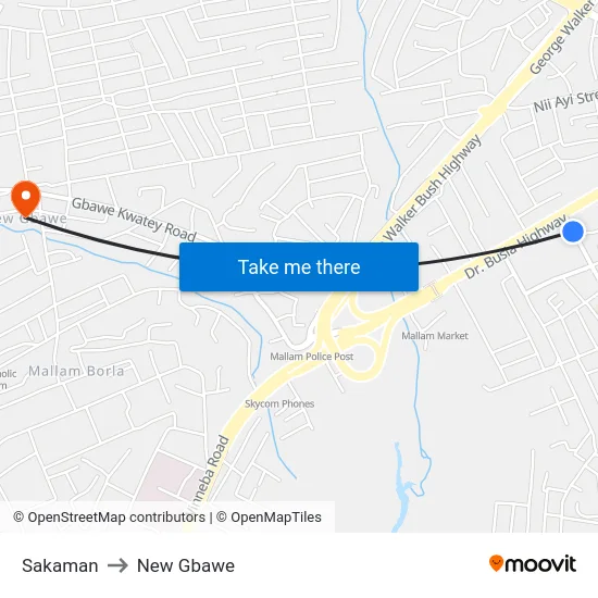 Sakaman to New Gbawe map