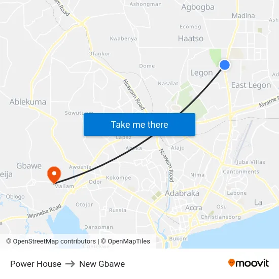 Power House to New Gbawe map