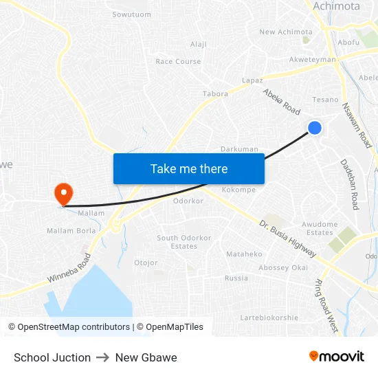 School Juction to New Gbawe map