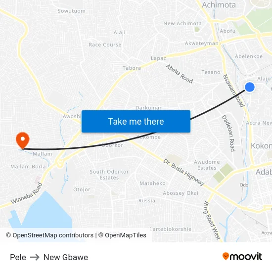 Pele to New Gbawe map