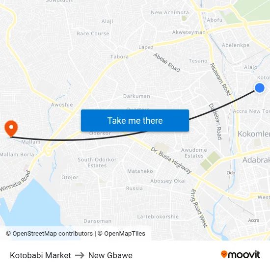 Kotobabi Market to New Gbawe map