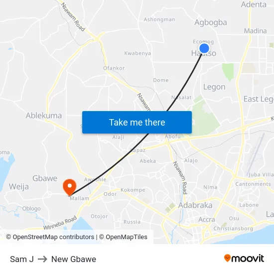 Sam J to New Gbawe map